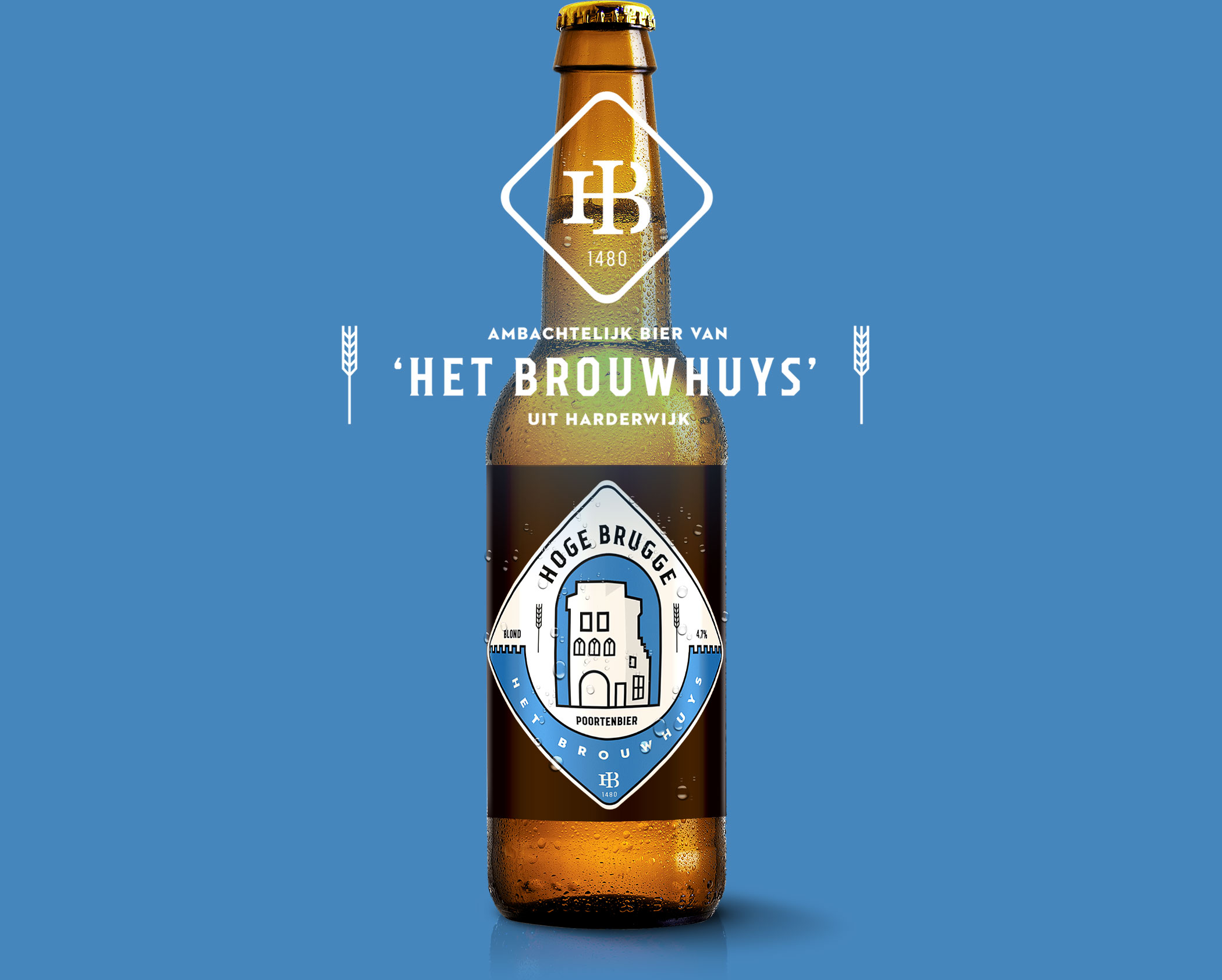 mockup beer bottle with Het Brouwhuys logo and hoge brugge label