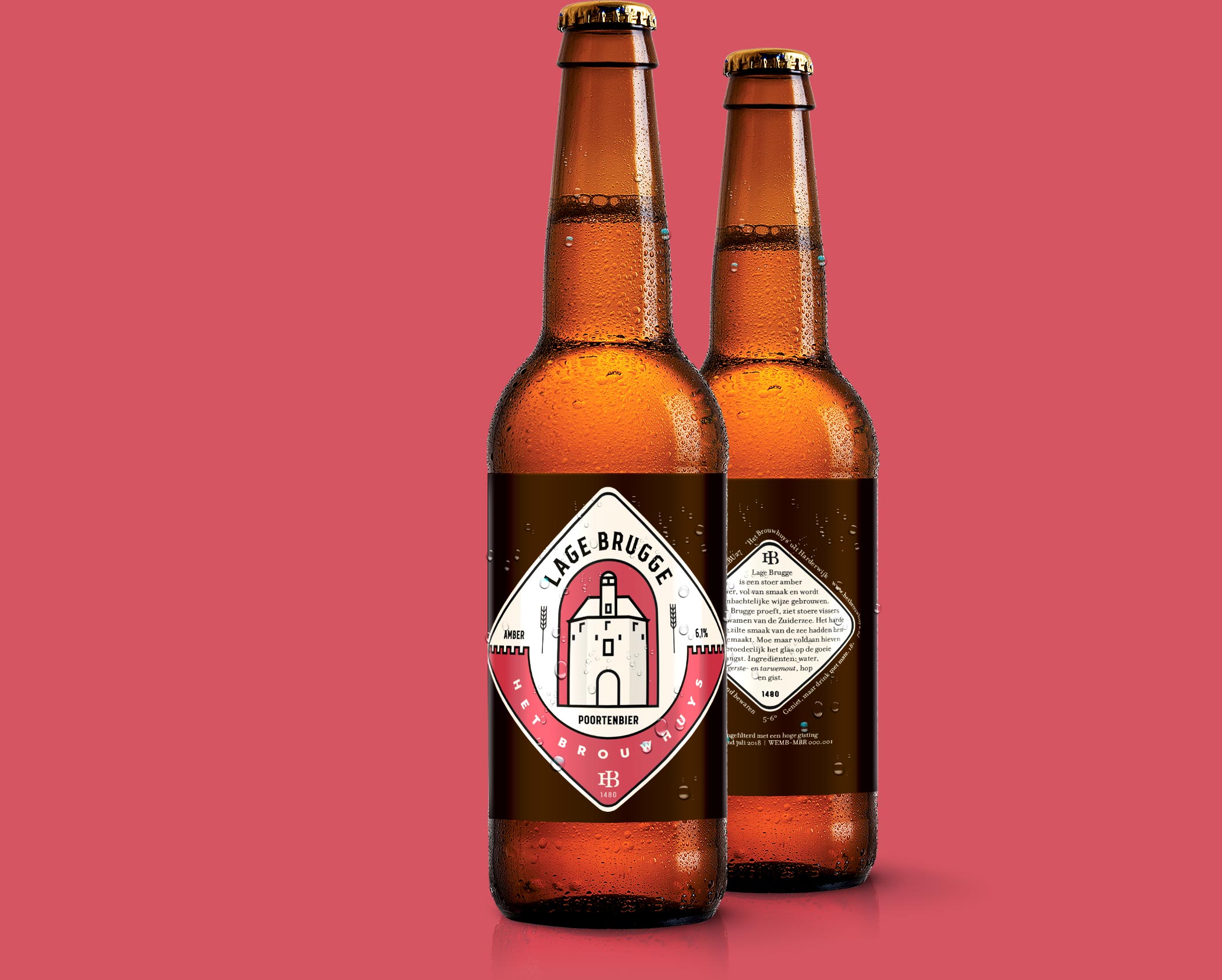 mockup beer bottle front and back with lage brugge label