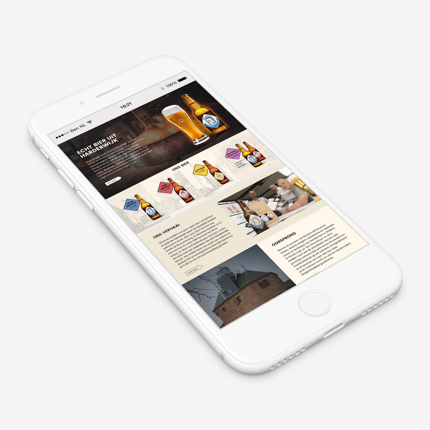 mockup webpage het brouwhuys on mobile phone