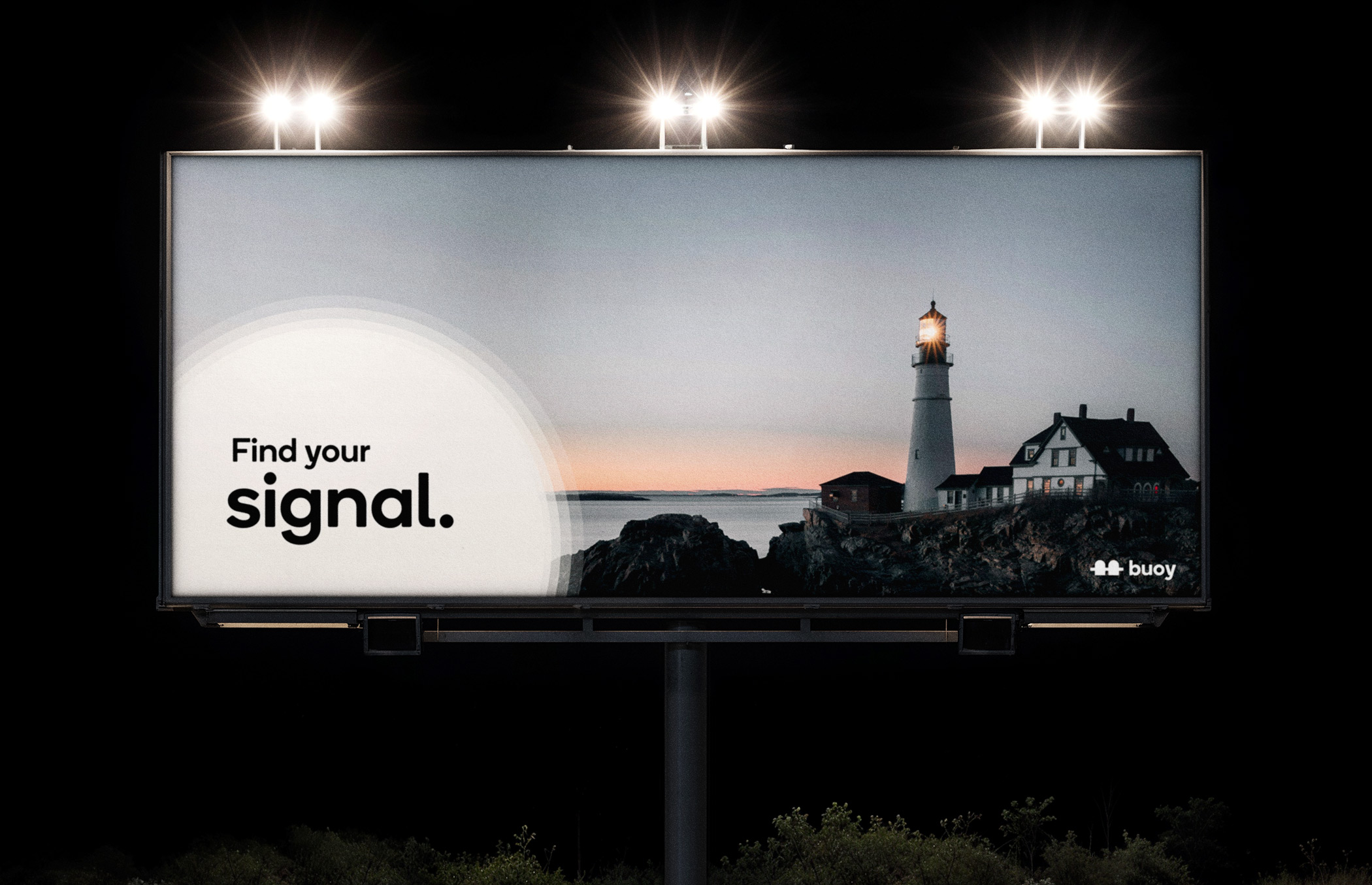 billboard showing a light house with caption Find your Signal