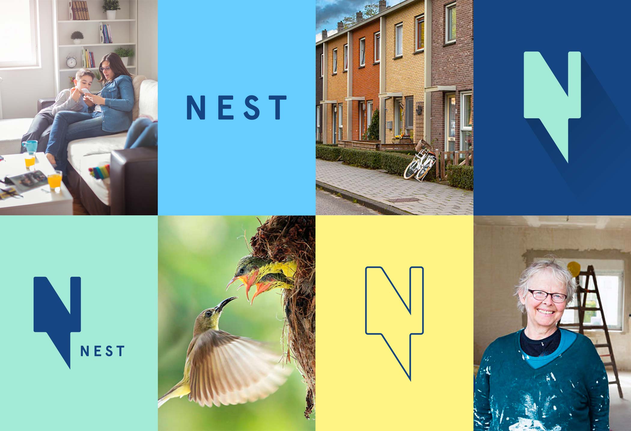 images of several Nest logo’s with word mark, logo, outline and shadow